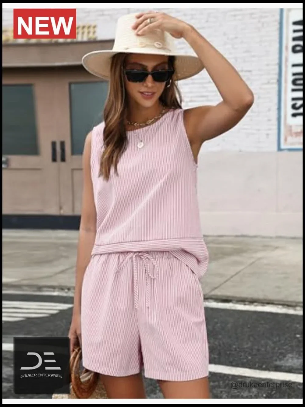 Women's 2 Piece Shorts Set Summer Tank Top Matching Pockets